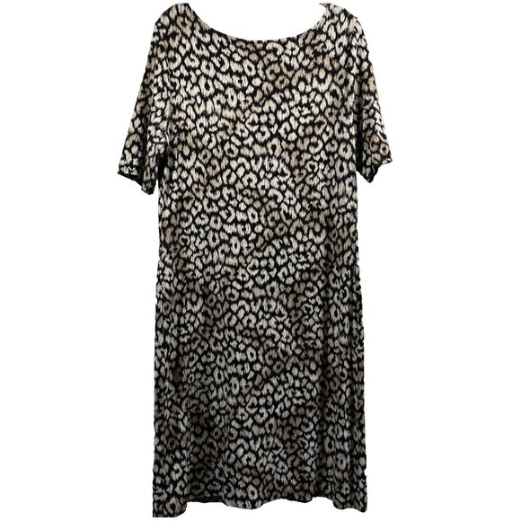 Talbots Dress Size Medium Petite Animal Print Colorful 1/2 Sleeve Stretch Sheath - Picture 2 of 7